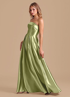 Azazie Lucienne Bridesmaid Dresses Pistachio A-Line Pleated Metallic Satin Dress image6