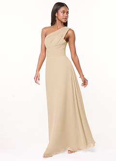 Azazie Ashley Bridesmaid Dresses Champagne A-Line Ruched Chiffon Dress image4