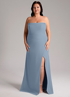 Azazie Leonis Bridesmaid Dresses Dusty Blue Sheath Strapless Chiffon Convertible Dress image11