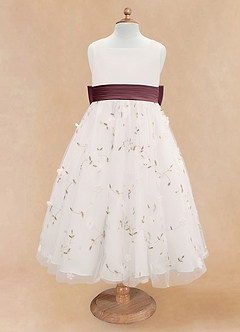 Azazie Pollie Flower Girl Dresses Ivory Sangria A-Line Bow Tulle Dress image11