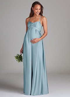 Azazie Llana Maternity Bridesmaid Dresses A-Line Stretch Satin Floor-Length Dress with Pockets image1