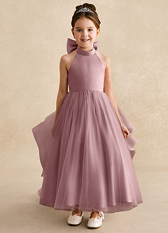 Azazie Bev Flower Girl Dresses Dusty Rose A-Line Convertible Tulle Dress image3