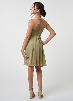 Azazie Ginny Junior A-Linie Plissee Chiffon Kleid Moosgrün image4
