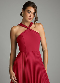 Azazie Afra Abiti da Damigella Abito A-Line in Chiffon Plissettato Scarlatto image5