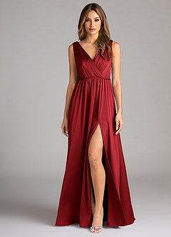Azazie Tanicia Brautjungfernkleider Eine Linie Plissee Stretch-Satin Kleid Scharlachrot image1