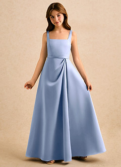 Azazie Emiko Girls Formal Flower Girl Dresses Ice A-Line Pleated Matte Satin Dress image4