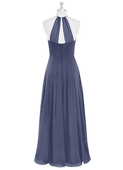 Azazie Ginger Robes de demoiselle d'honneur Robe Trapèze en Mousseline de soie Dos nu plissé Bleu Orageux image7