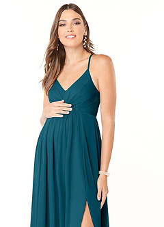 Azazie Annabelle Abiti da damigella d'onore premaman Abito A-Line con Scollo a V a Pieghe Maglia Floor-Length image6