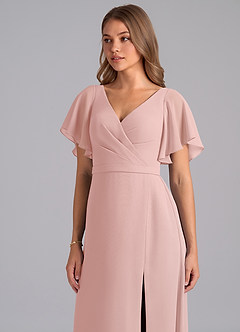 Azazie Ambrosia Bridesmaid Dresses Powder Pink A-Line Pleated Chiffon Dress image7