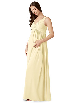 Azazie Yetta Maternity Bridesmaid Dresses A-Line V-Neck Gathered Chiffon Floor-Length Dress image4