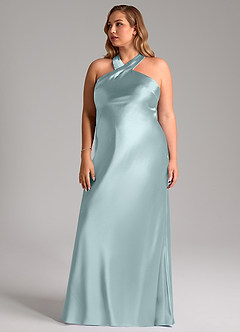 Azazie Doretta Bridesmaid Dresses Mist Mermaid Bow Metallic Satin Dress image12