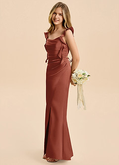 Azazie Jessamine Junior Auburn A-Line Ruched Stretch Satin Dress image7