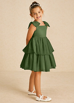 Azazie Vanellope Flower Girl Dresses Olive A-Line Bow Tulle Dress image1