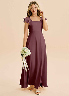 Azazie Bondi Junior Sangria A-Line Side Slit Stretch Satin Dress image4