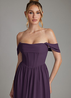Azazie Caterina Bridesmaid Dresses Plum A-Line Corset Chiffon Dress image8