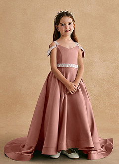 Azazie Jodi Abiti da Ragazza di Fiori Abito A-Line in Raso Opaco Cedro Rosa image4