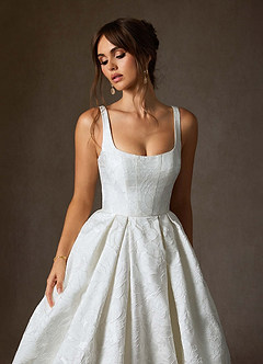 Azazie Ruby Wedding Dresses Diamond White Ball-Gown with Pockets Floral Jacquard Dress image9