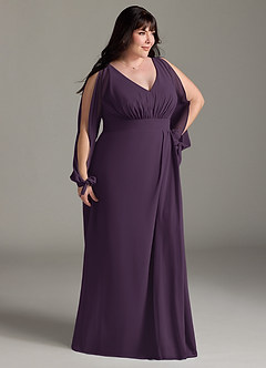 Azazie Matilda Bridesmaid Dresses Plum A-Line Long Sleeve Chiffon Dress image12