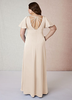 Azazie Lani Bridesmaid Dresses White Alabaster A-Line Flounce Sleeve Stretch Satin Dress image8