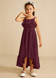 Azazie Karmen Abiti da Ragazza di Fiori Abito A-Line in Chiffon Increspato Cabernet image4