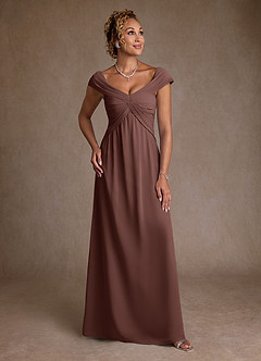 Azazie Myrtle Mère de la mariée Robes Robe Trapèze en Mousseline de soie Plissée Expresso image1