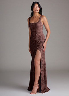 Azazie Mero Brudtärnklänningar Klä av Tubklänning i Blommig Utbrändhet Plisserad Espresso image2