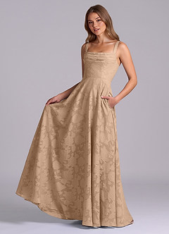 Azazie Shaude 신부 들러리 드레스 A라인 주름진 플로럴 번아웃 바닥 길이 드레스 image5