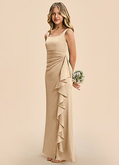 Azazie Adrienne Junior Robe Fourreau en Satin extensible Plissé Champagne image5