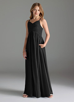 Azazie Alia Junior Black A-Line Pleated Chiffon Dress image1