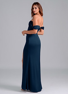 Azazie Asha Venta Final Vestido de Azul Marino Oscuro de Satén Elástico de Corte Recto Convertible con Vestidos sin tirantes image2