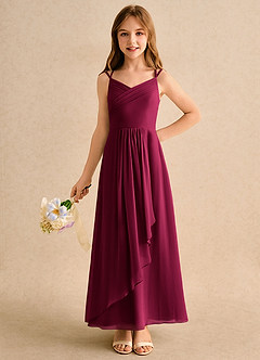 Azazie Zaida Girls Formal Flower Girl Dresses Burgundy A-Line Pleated Chiffon Dress image3