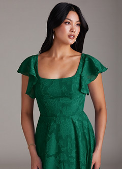 Azazie Bondi Bridesmaid Dresses Emerald A-Line Side Slit Floral Burnout Dress image6
