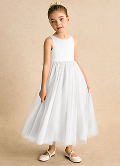 Azazie Solia Abiti da Ragazza di Fiori Abito Principessa in Tulle Fiocco Bianco image4