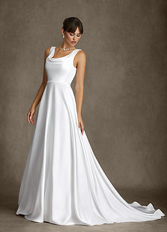Azazie Cassandra Hochzeitskleider A-Linie mit Taschen Stretch-Satin Kleid Diamantweiß image5