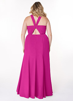 Azazie Rue Vestidos de damas de honor Vestido de Fucsia de Gasa de Corte en A con Halter image8