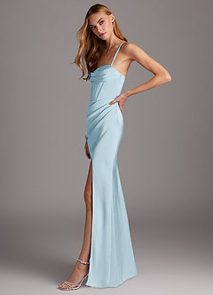 Azazie Brookelle Robes de demoiselle d'honneur Robe Fourreau en Satin extensible Corset en cœur Bleu Ciel image5