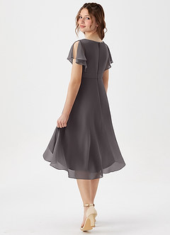 Azazie Graciela Junior Steel Grey A-Line Pleated Chiffon Dress image6