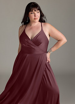 Azazie Davis Robes de demoiselle d'honneur Robe Trapèze en Satin extensible Plissée Sangria image11
