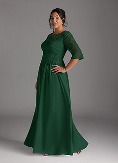 Azazie Mirielle vestidos de madre de la novia Vestido de Verde Oscuro de Gasa de Corte En A con Encaje Scoop image10