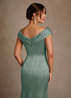 Azazie Aberdeen Mother of the Bride Dresses Silver Sage Sheath Pleated Stretch Satin Dress image5