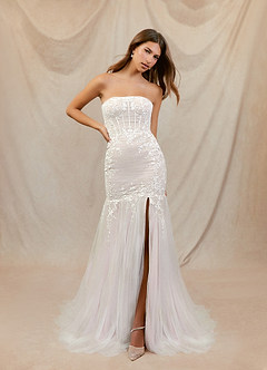 Azazie Aliana Diamond White Rose Petal Mermaid Lace Tulle Dress | Azazie
