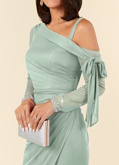 Azazie Marna Mother of the Bride Dresses Agave Sheath One Shoulder Mesh Dress image8