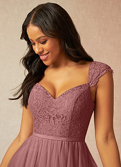 Azazie Luxi Bridesmaid Dresses Desert Rose A-Line Pleated Tulle Dress image4