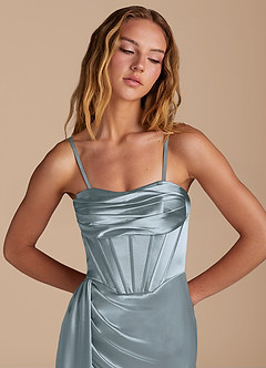 Azazie Amyra Brautjungfernkleider Wandelbar Meerjungfrau-Linie Herzausschnitt Metallischer Satin Kleid Staubblau image2