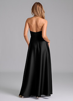 Azazie Tessie Bridesmaid Dresses Black A-Line Pleated Stretch Satin Dress image2