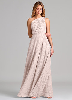 Azazie Phaedra Bridesmaid Dresses Blushing Pink A-Line One Shoulder Floral Burnout Dress image4