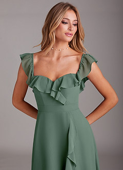 Azazie Lyra Bridesmaid Dresses Eucalyptus A-Line Chiffon Convertible Dress image10