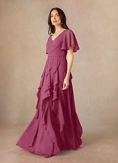 Azazie Watson Mother of the Bride Dresses Mulberry A-Line V-Neck Chiffon Dress image2