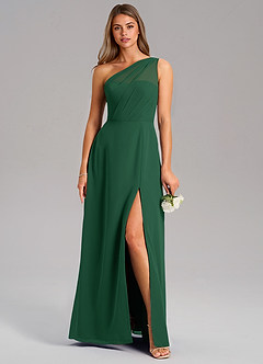 Azazie Phaedra Brautjungfernkleider A-Linie One-Shoulder Chiffon Kleid Dunkelgrün image1