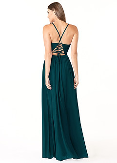 Azazie Aaida Robes de demoiselle d'honneur Robe Trapèze en Mousseline de soie Corset Vert Pin image2